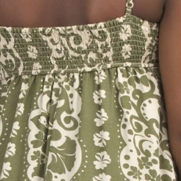 NWT Japna Floral Green Tropical Linen Blend Maxi Boho Dress Size L - Picture 6 of 11